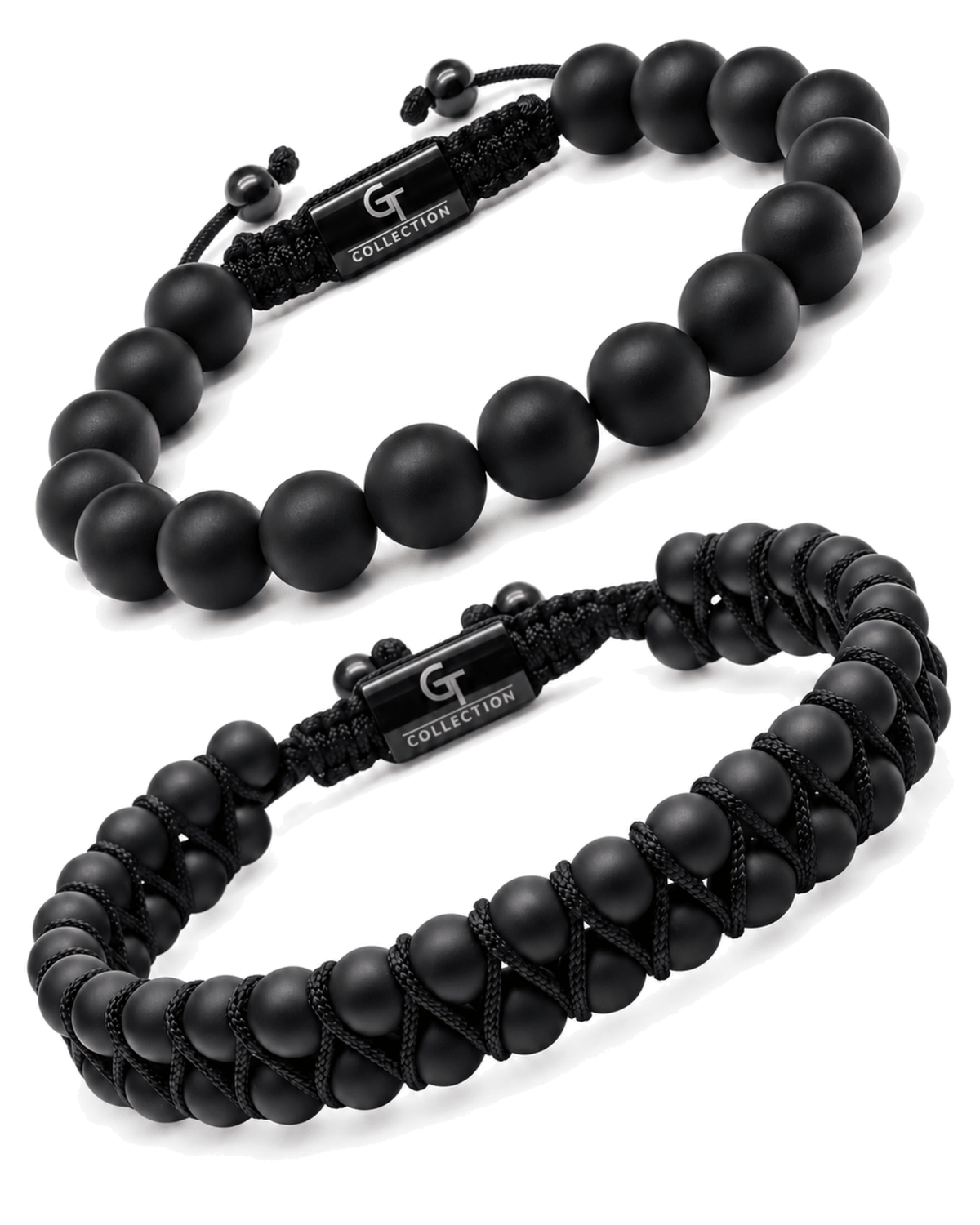 Two black bead bracelets, elastic stretch with small logo tag detail Imagen principal del producto