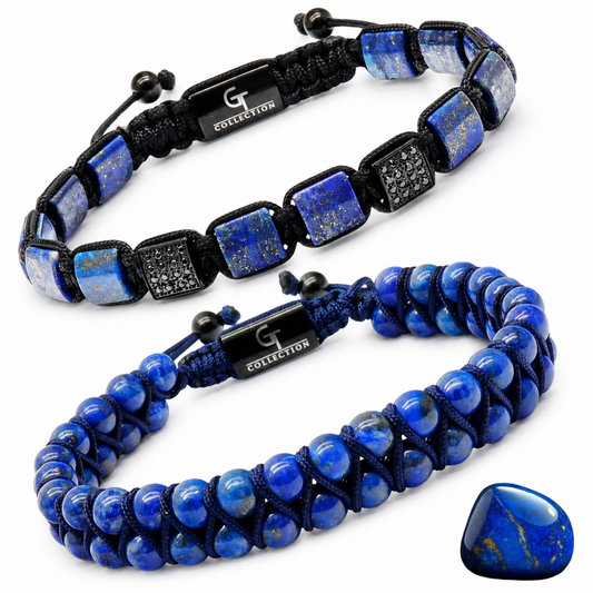 2-TEILIGES SET – LAPIS LAZULI Doppelperlen- und Flachperlenarmband