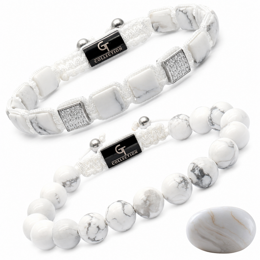2-TEILIGES SET – HOWLITE-Einzelperlen- und Flachperlen-Armband
