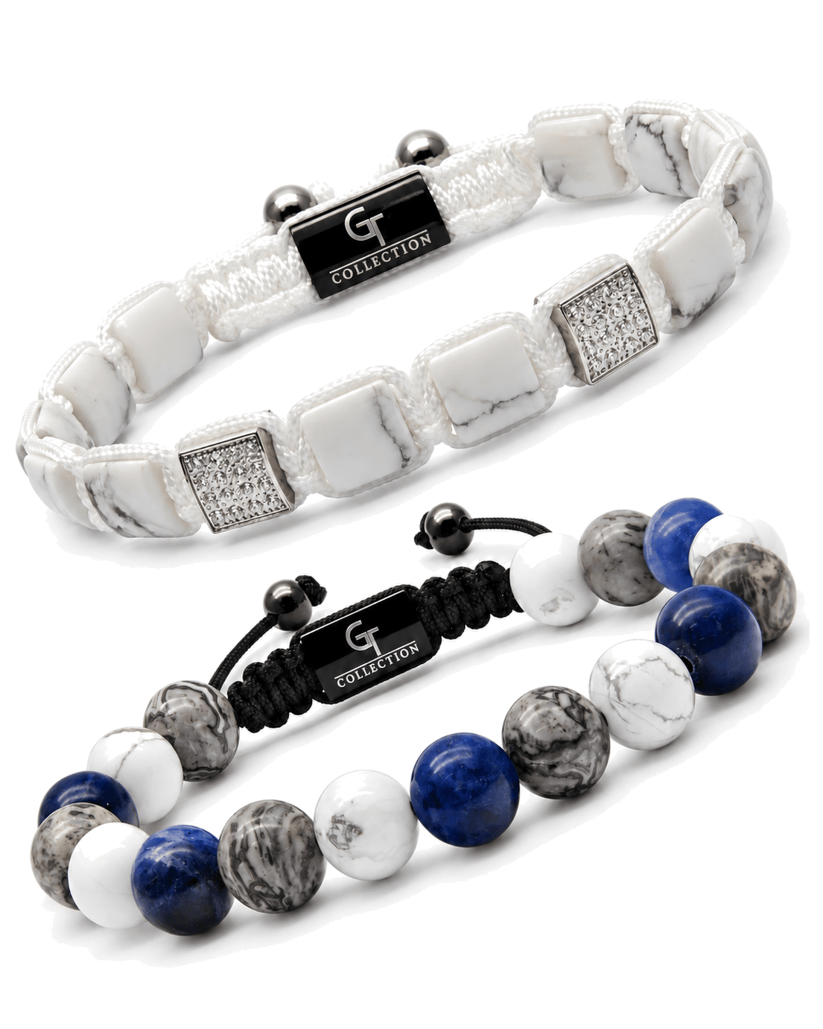 Howlite & sodalite bead bracelets, white and blue stones with clasp and spacer beads Główne zdjęcie produktu