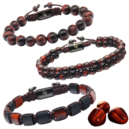 3 PIECE SET - RED TIGER EYE Bracelets - The Motivation Set
