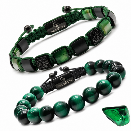 2-TEILIGES SET – GRÜNES TIGERAUGE-Einzelperlen- und Flachperlen-Armband