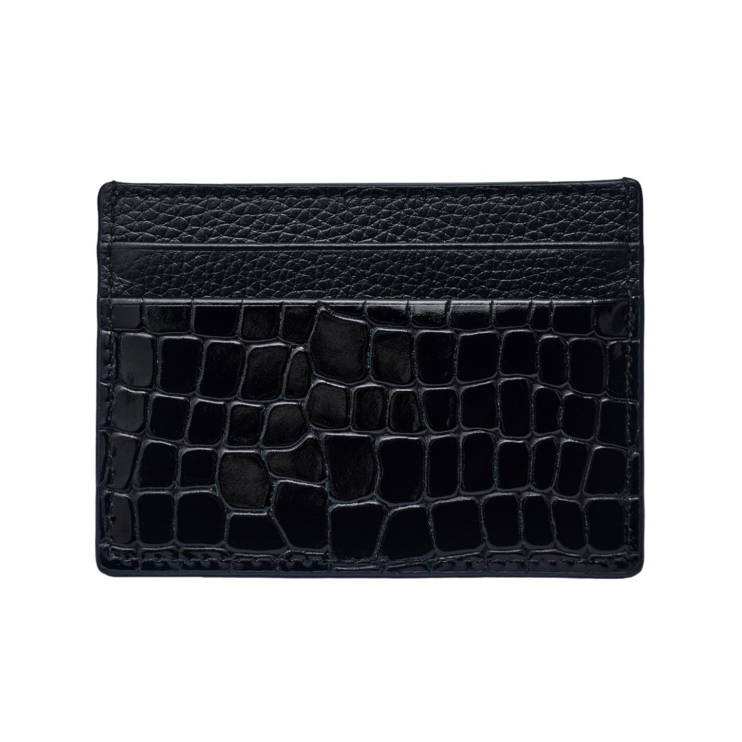 Porte-cartes homme brillant imprimé croco - Cuir véritable noir