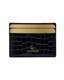 Black croc-embossed leather card holder with open slot and gold G COLLECTION logo