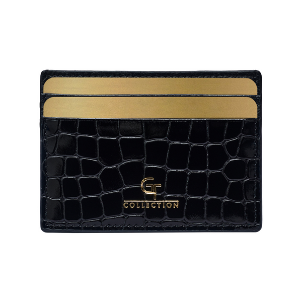 Heren glanzende croc-print kaarthouder - Zwart echt leer – GT