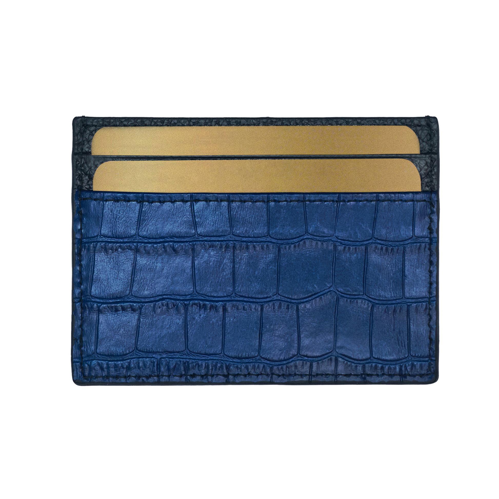 Men's Shiny Croc-Print Card Holder - Blue Genuine Leather Men's Shiny Croc-Print Card Holder - Blue Genuine Leather