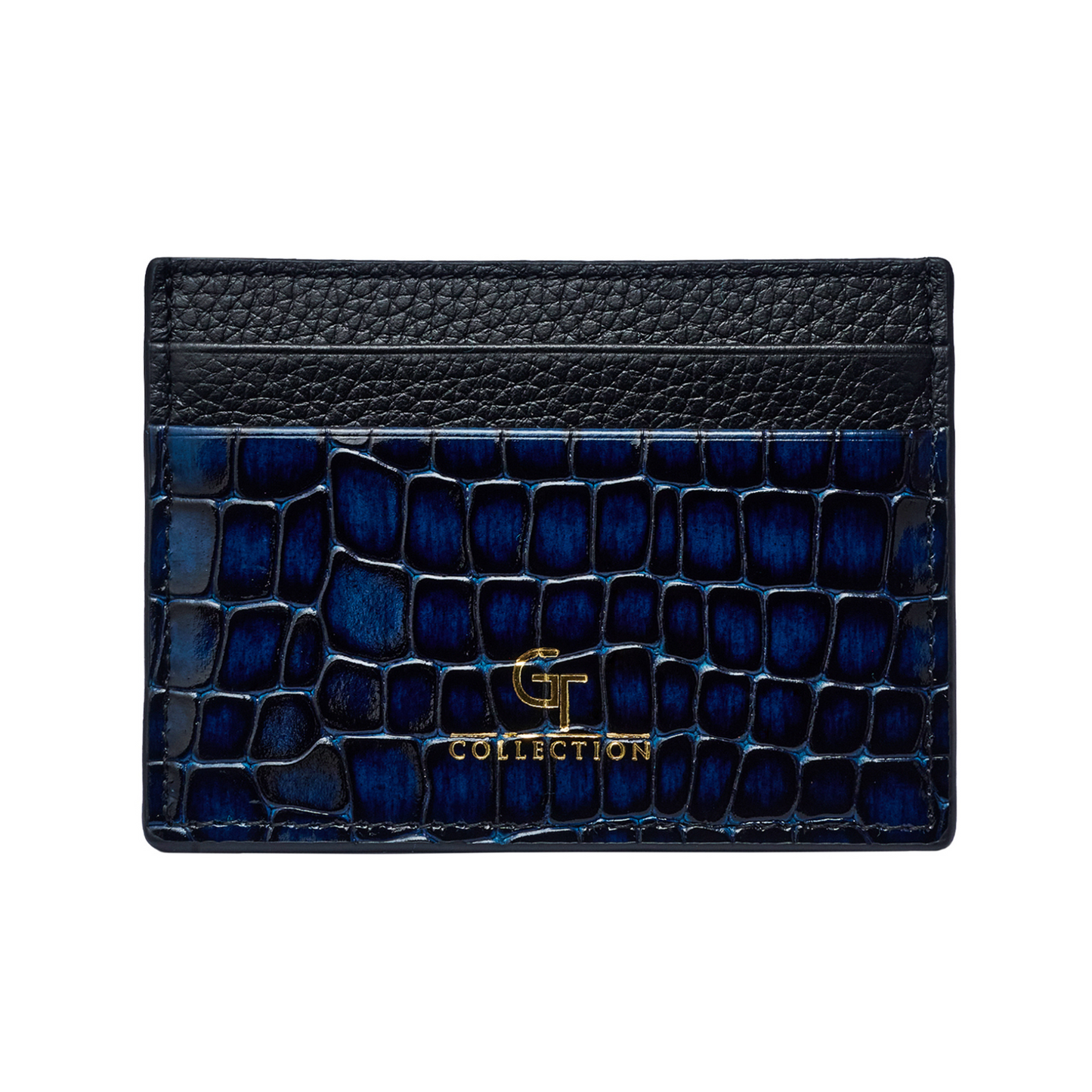 Porte-cartes homme brillant imprimé croco - Cuir véritable bleu