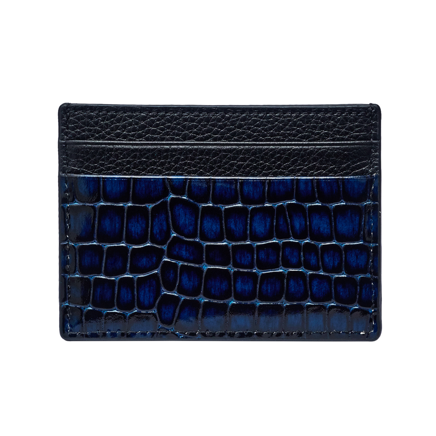 Porte-cartes homme brillant imprimé croco - Cuir véritable bleu