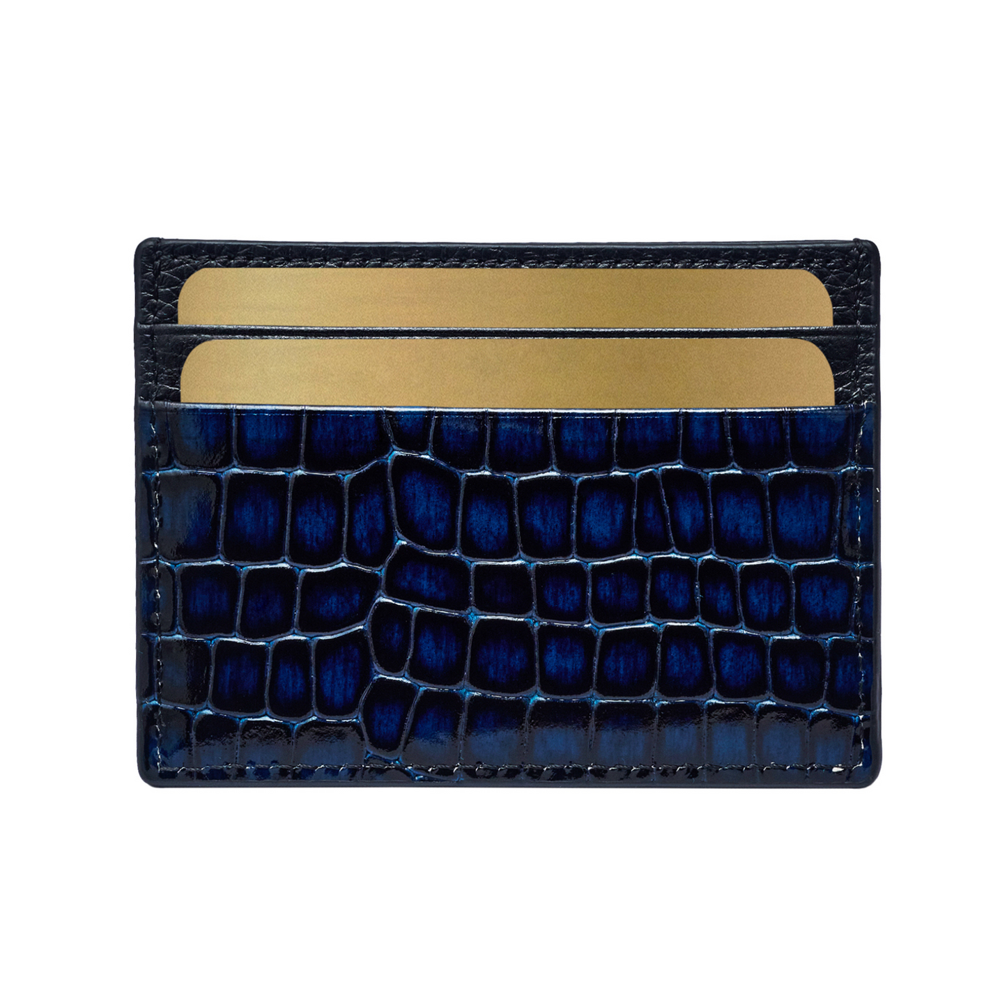 Porte-cartes homme brillant imprimé croco - Cuir véritable bleu