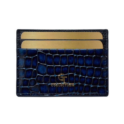 Porte-cartes homme brillant imprimé croco - Cuir véritable bleu