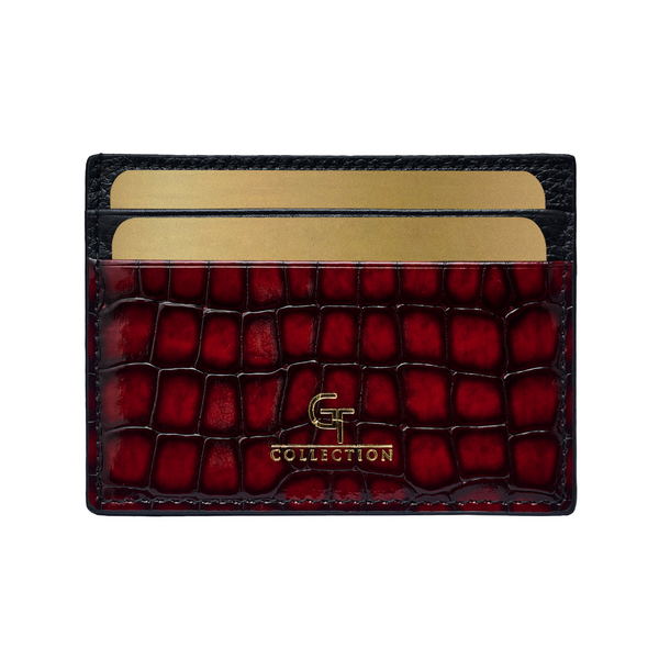 Men's Shiny Croc-Print Card Holder - Red Genuine Leather – GT