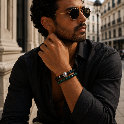 2 Piece Leadership Set | Men's Green Tiger Eye Lion Bracelet Stack