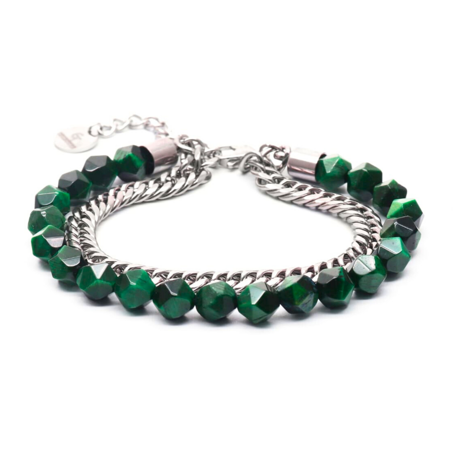 Bracciale sfaccettato da uomo in OCCHIO DI TIGRE VERDE