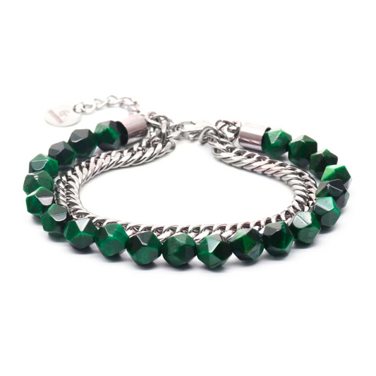 Pulsera facetada OJO DE TIGRE VERDE para hombre