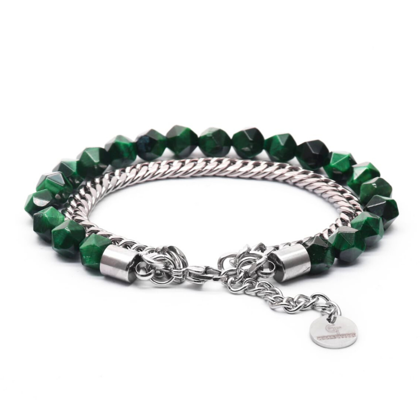 Bracciale sfaccettato da uomo in OCCHIO DI TIGRE VERDE