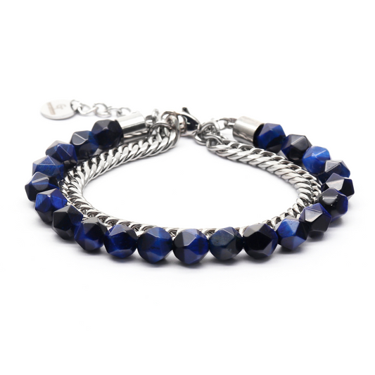 Bracelet à facettes OEIL DE TIGRE BLEU pour hommes