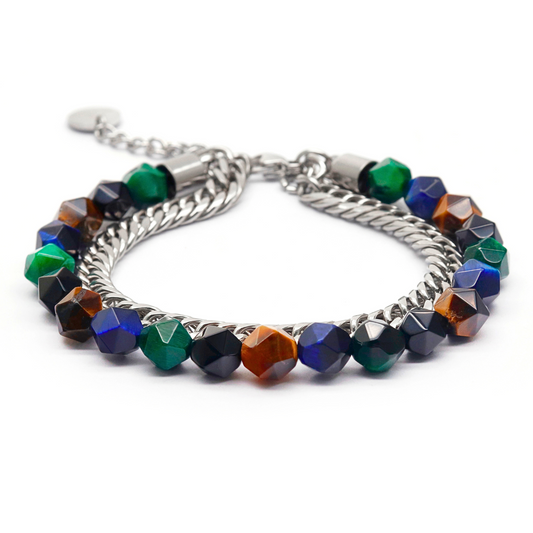 Bracelet à facettes ŒIL DE TIGRE MIXTE pour hommes