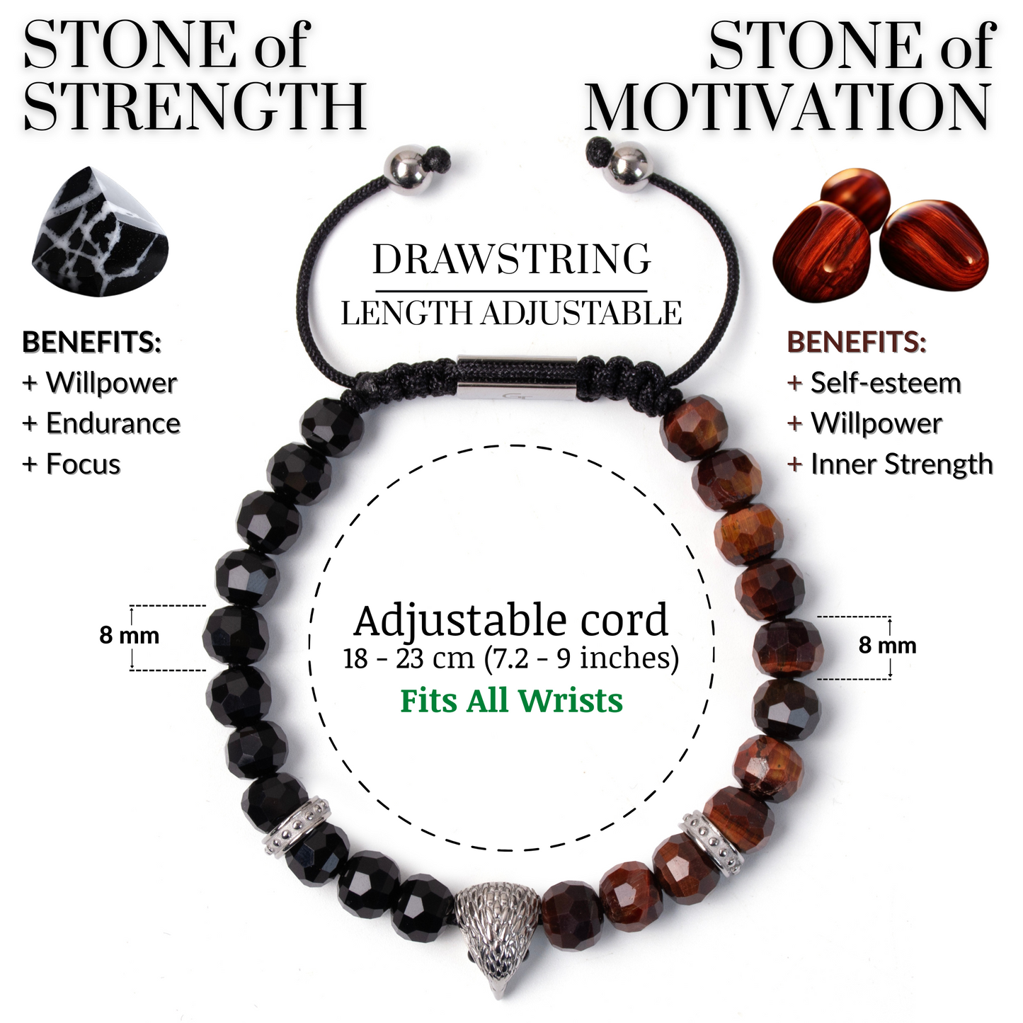 Pulsera de ÁGUILA AMERICANA para hombre con OJO DE TIGRE ROJO, piedra ÓNIX