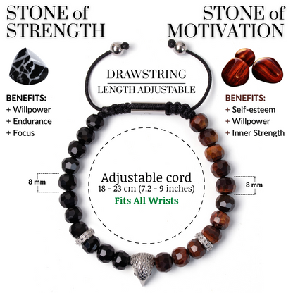 Pulsera de ÁGUILA AMERICANA para hombre con OJO DE TIGRE ROJO, piedra ÓNIX