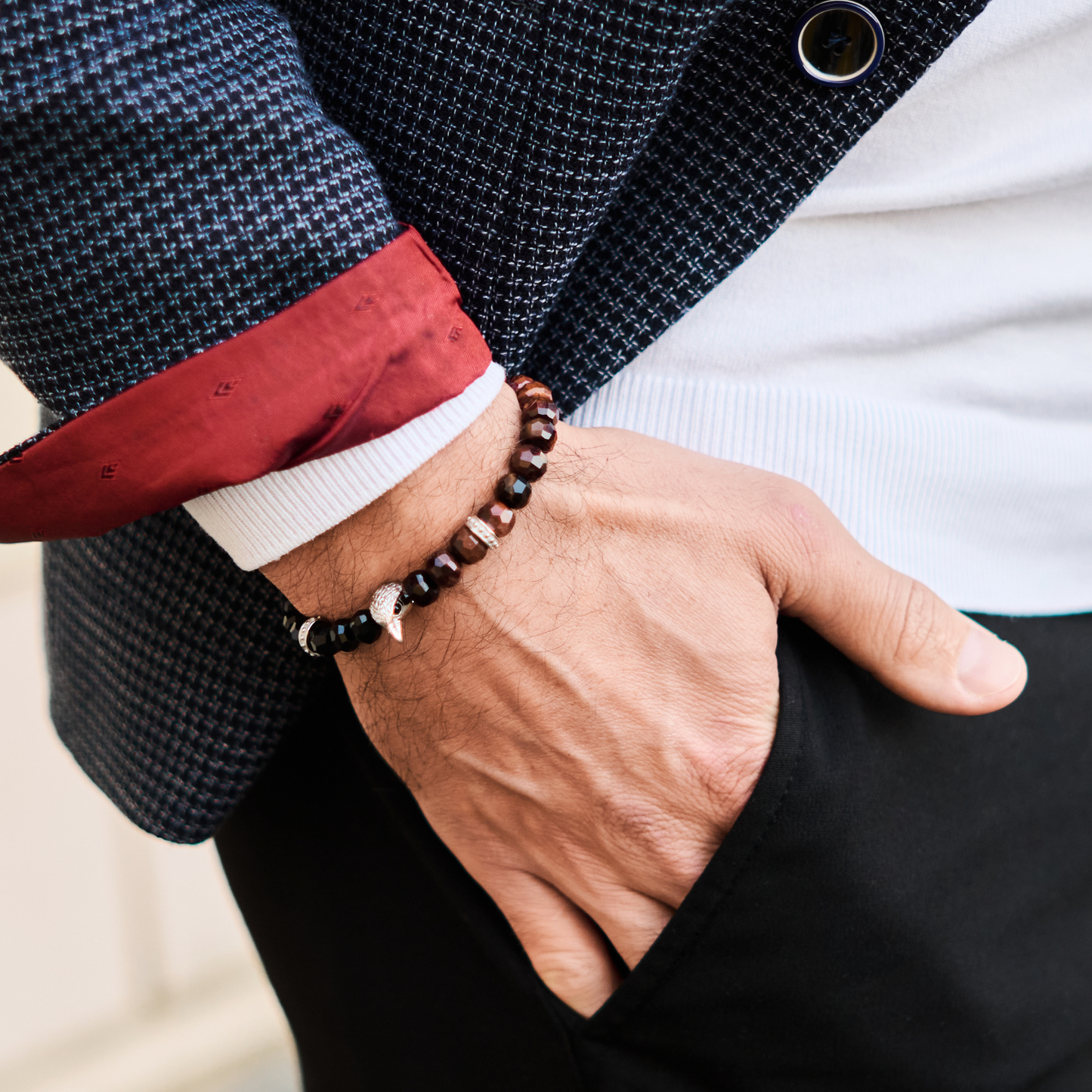 Pulsera de ÁGUILA AMERICANA para hombre con OJO DE TIGRE ROJO, piedra ÓNIX