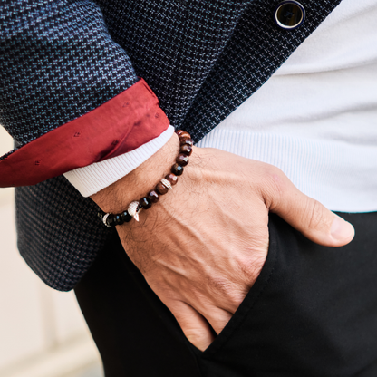 Pulsera de ÁGUILA AMERICANA para hombre con OJO DE TIGRE ROJO, piedra ÓNIX