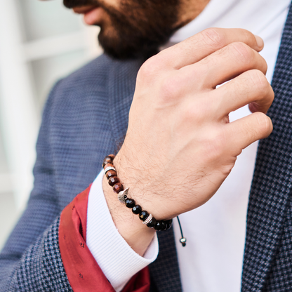 Pulsera de ÁGUILA AMERICANA para hombre con OJO DE TIGRE ROJO, piedra ÓNIX
