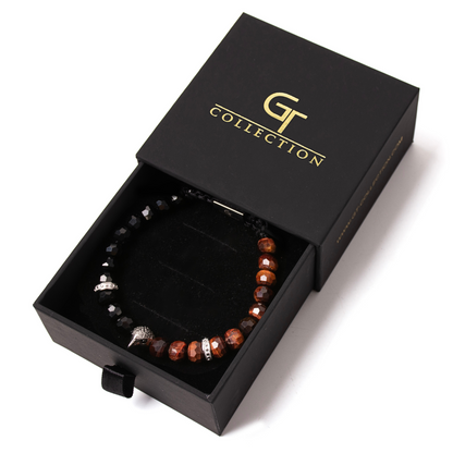 Pulsera de ÁGUILA AMERICANA para hombre con OJO DE TIGRE ROJO, piedra ÓNIX