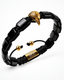 Black braided bracelet with gold eagle head charm and glossy black link bead segments