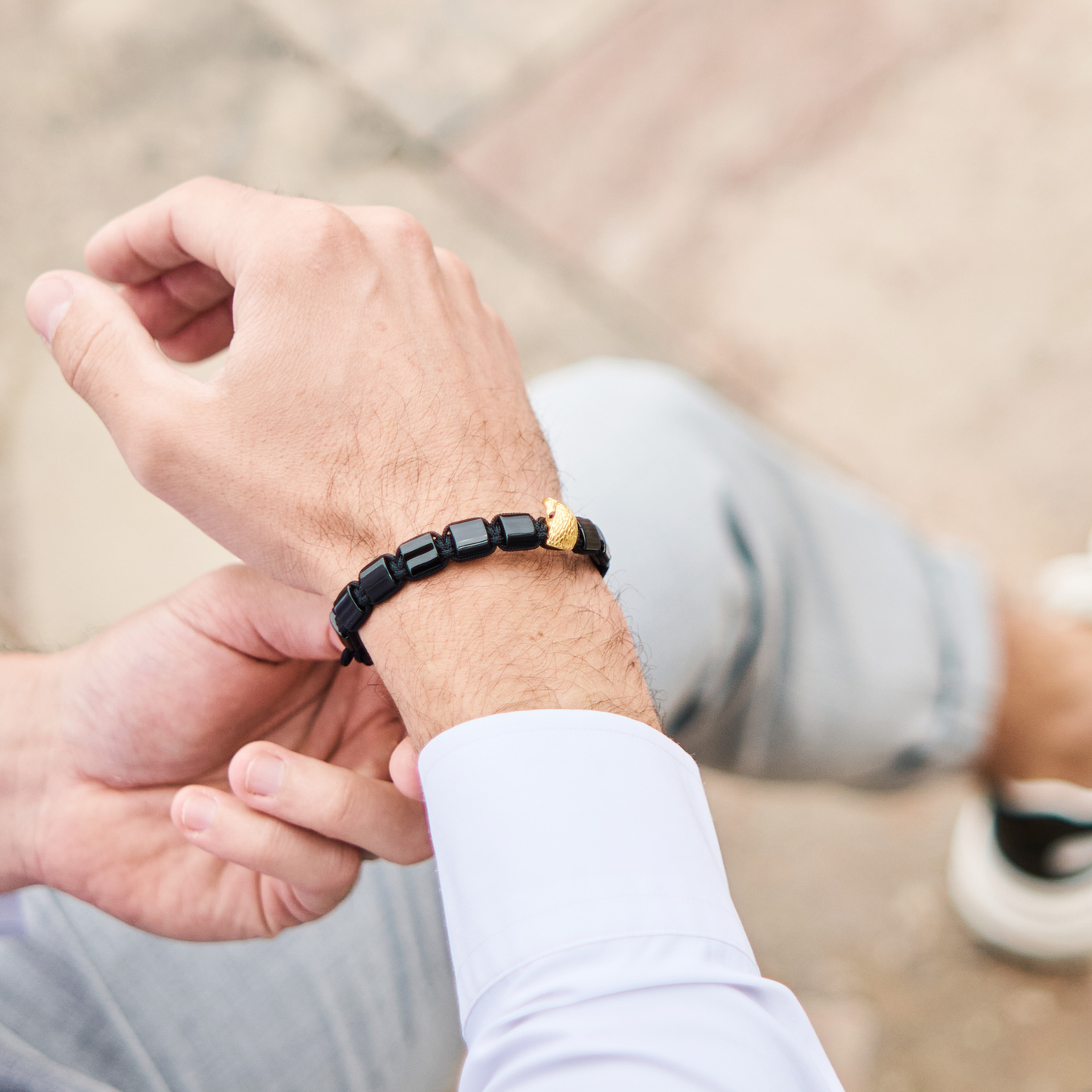 Heren AMERICAN EAGLE armband met rode tijgeroog, onyx steen