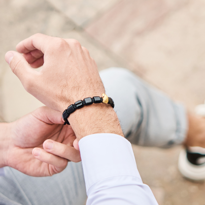 Heren AMERICAN EAGLE armband met rode tijgeroog, onyx steen