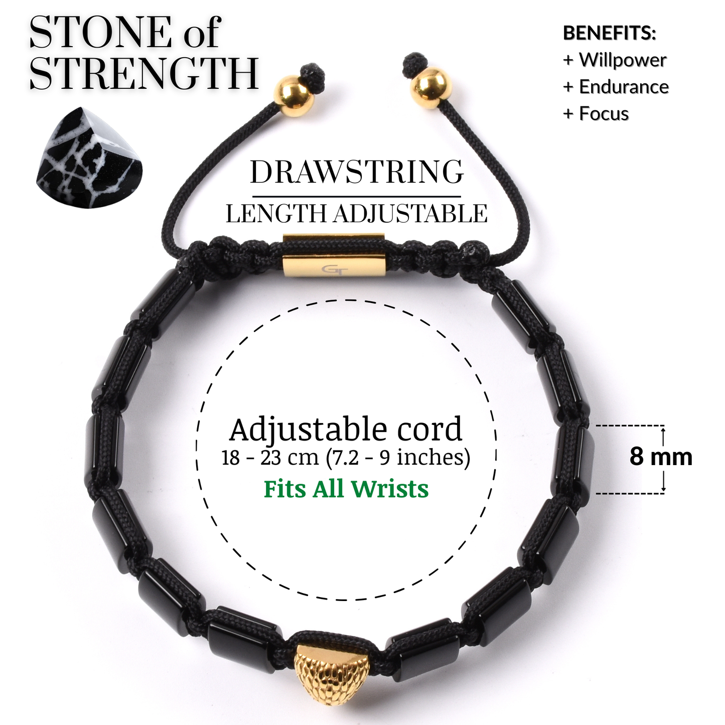 Heren AMERICAN EAGLE armband met rode tijgeroog, onyx steen