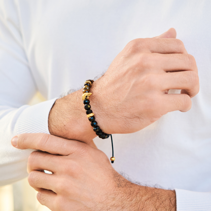 Pulsera de ÁGUILA AMERICANA para hombre con OJO DE TIGRE y piedra ÓNIX