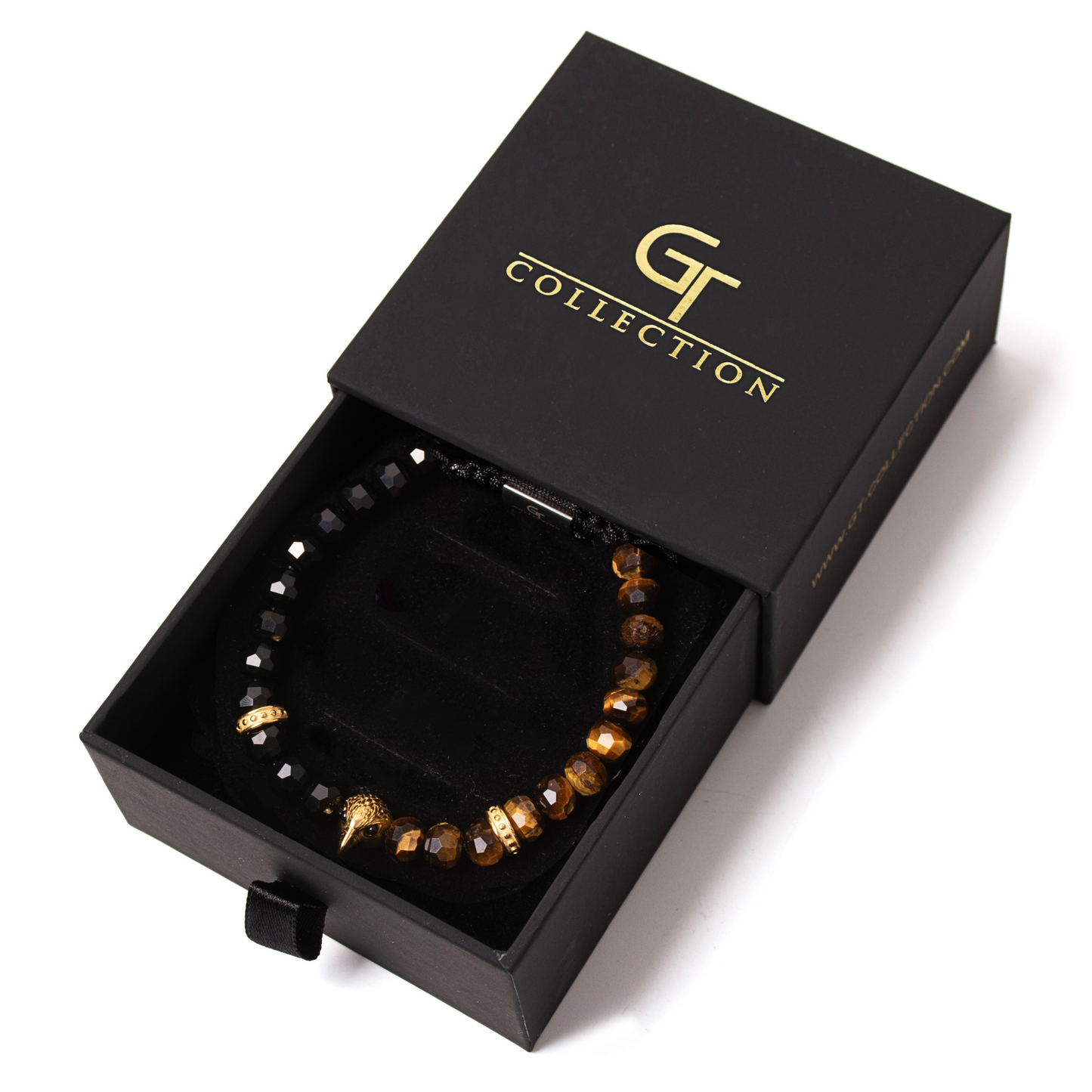 Pulsera de ÁGUILA AMERICANA para hombre con OJO DE TIGRE y piedra ÓNIX