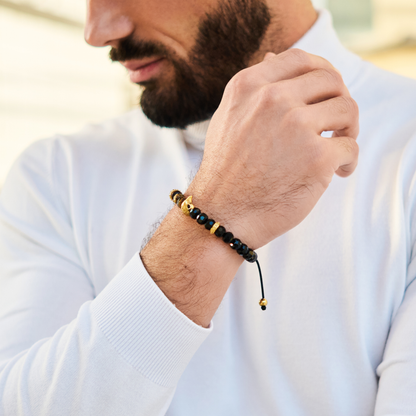 Pulsera de ÁGUILA AMERICANA para hombre con OJO DE TIGRE y piedra ÓNIX