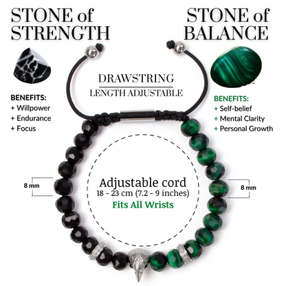 Bracciale AMERICAN EAGLE da uomo con pietra OCCHIO DI TIGRE VERDE, ONICE