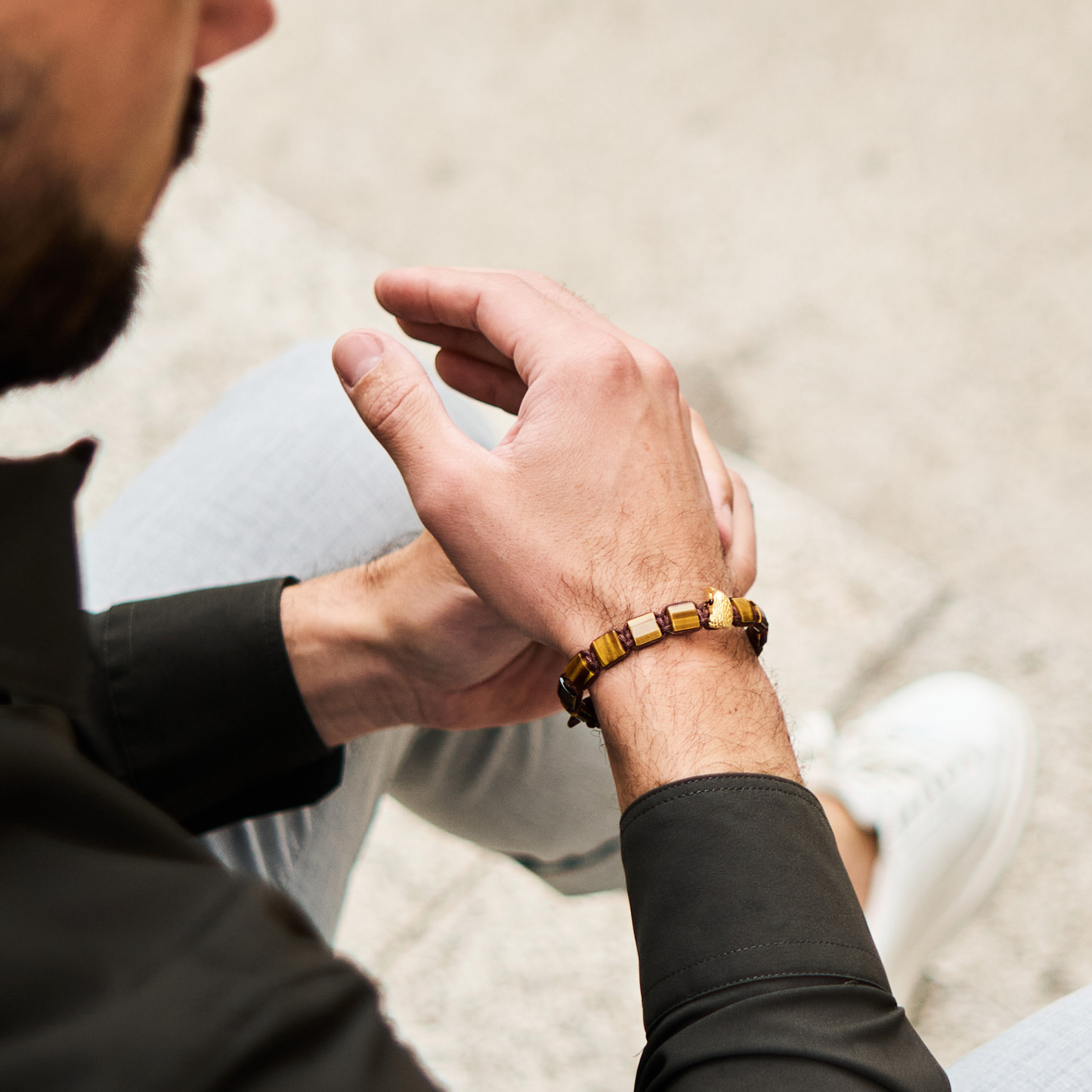 Pulsera de ÁGUILA AMERICANA para hombre con OJO DE TIGRE VERDE y piedra ÓNIX