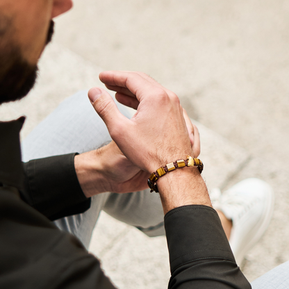Pulsera de ÁGUILA AMERICANA para hombre con OJO DE TIGRE VERDE y piedra ÓNIX