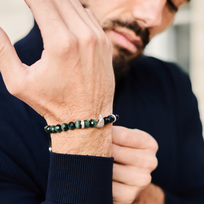 Bracciale AMERICAN EAGLE da uomo con pietra OCCHIO DI TIGRE VERDE, ONICE