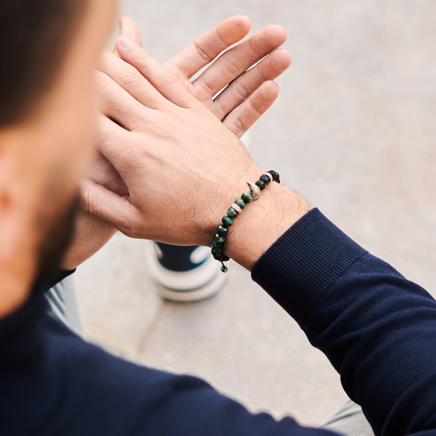 Bracciale AMERICAN EAGLE da uomo con pietra OCCHIO DI TIGRE VERDE, ONICE