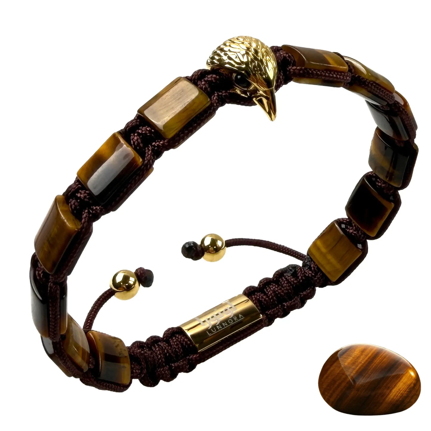Pulsera de ÁGUILA AMERICANA para hombre con OJO DE TIGRE VERDE y piedra ÓNIX