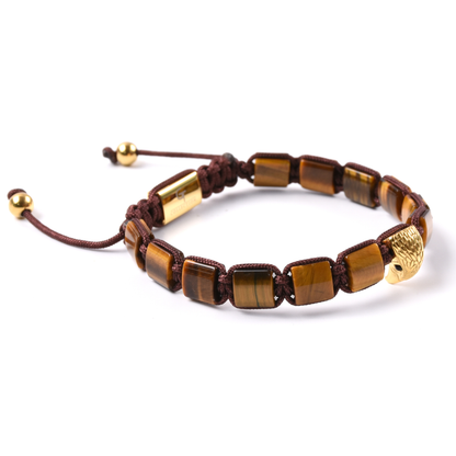 Pulsera de ÁGUILA AMERICANA para hombre con OJO DE TIGRE VERDE y piedra ÓNIX