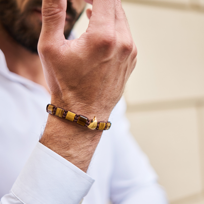Pulsera de ÁGUILA AMERICANA para hombre con OJO DE TIGRE VERDE y piedra ÓNIX
