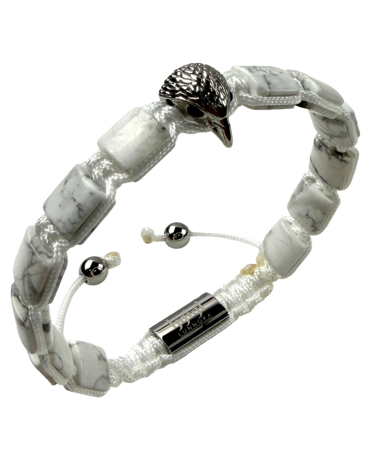 American Eagle-style eagle charm on white howlite bead bracelet with silver-tone clasp