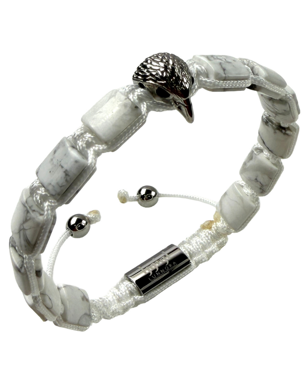 American Eagle-style eagle charm on white howlite bead bracelet with silver-tone clasp