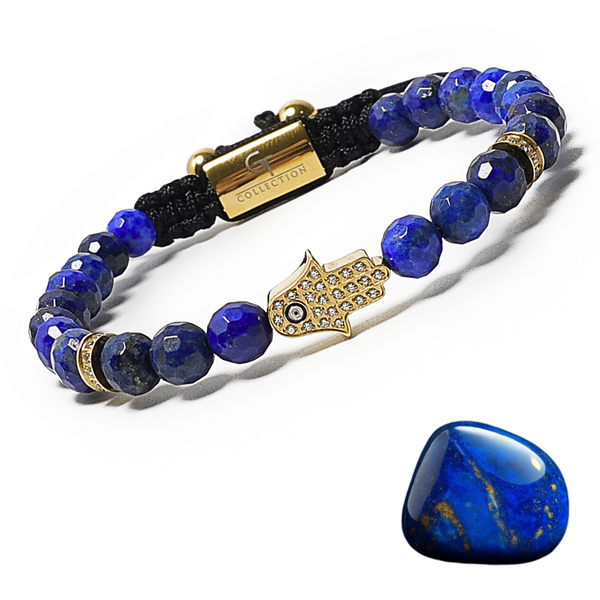 HAKUHODO Lapis Lazuli Set H6483 7本セット Men's LAPIS LAZULI Bracelet with Golden HAMSA Hand – GT collection