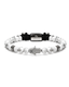 White howlite bead bracelet with black cord and engraved hamsa hand charm