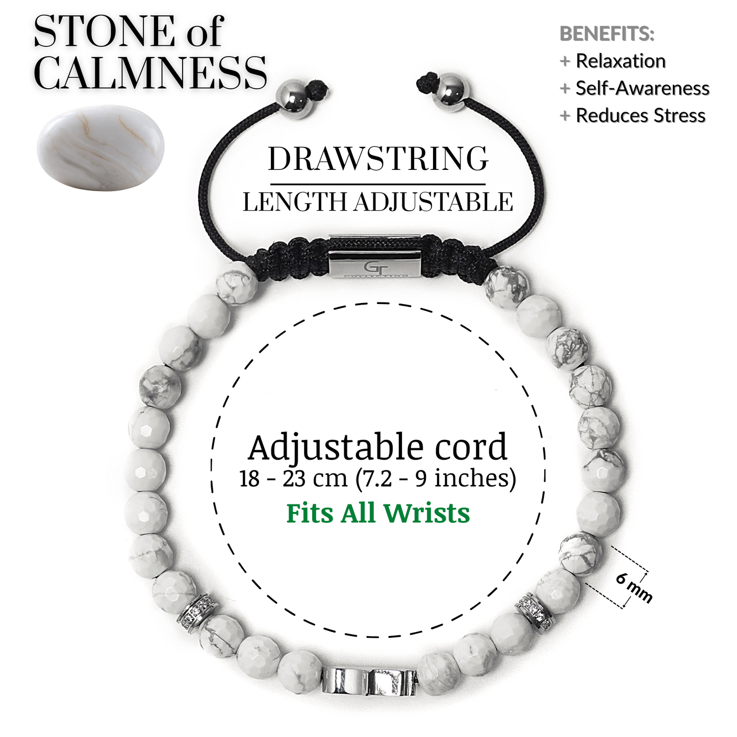 Balance Set | Men's Howlite Bracelet Stack with Hamsa Hand