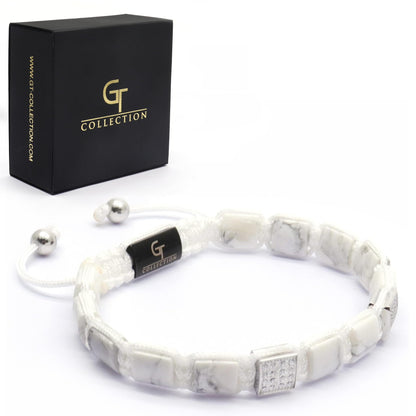 Bracciale da uomo con perline piatte Howlite da uomo