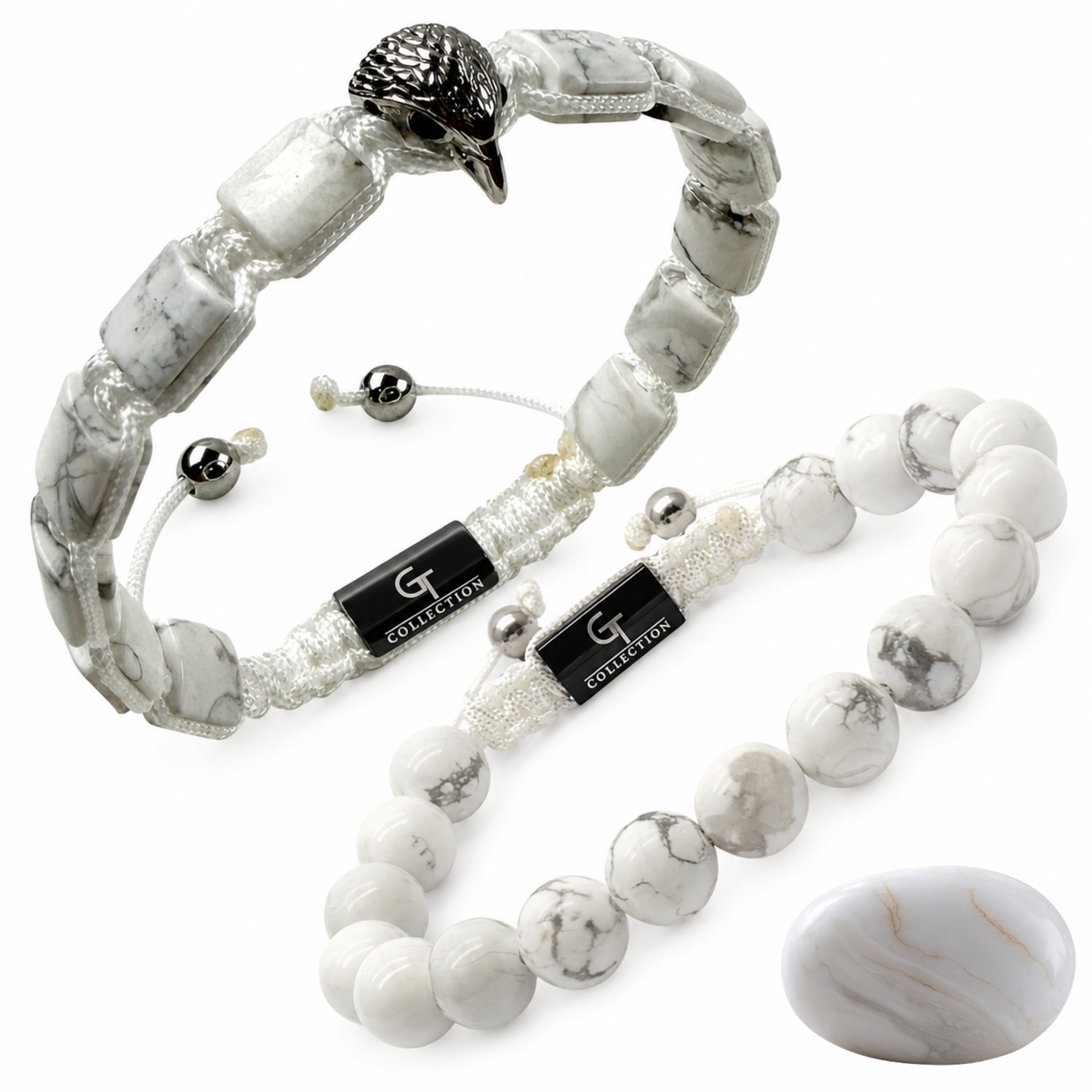 American Eagle Bracelet Stack | Men's White Howlite Bracelet Set with Silver Eagle