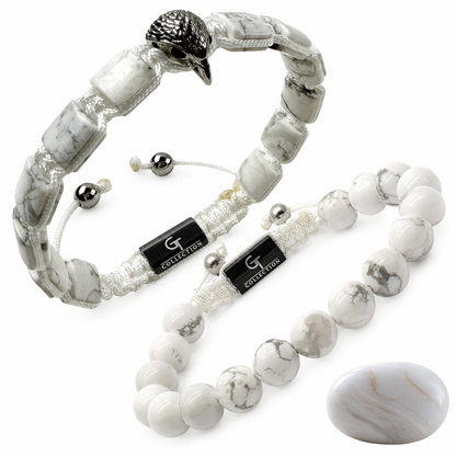 American Eagle Bracelet Stack | Men's White Howlite Bracelet Set with Silver Eagle
